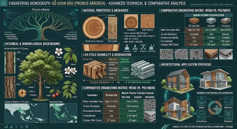 Gỗ Xoan Đào (Prunus arborea): Botanical Characteristics, Material Properties, Structural Applications, and Comparative Analysis with Modern Polymer Composites