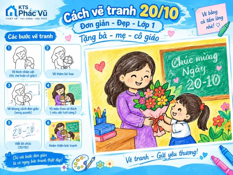 8 cách vẽ tranh 20/10 đơn giản đẹp lớp 1 năm 2026