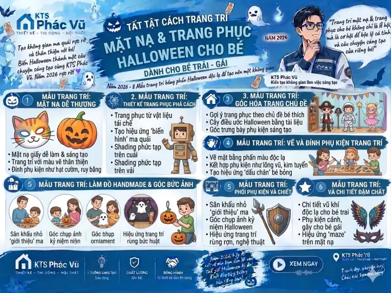 Cách trang trí mặt nạ & trang phục halloween cho bé trai - gái