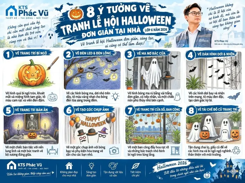 Cách vẽ tranh lễ hội Halloween lớp 6