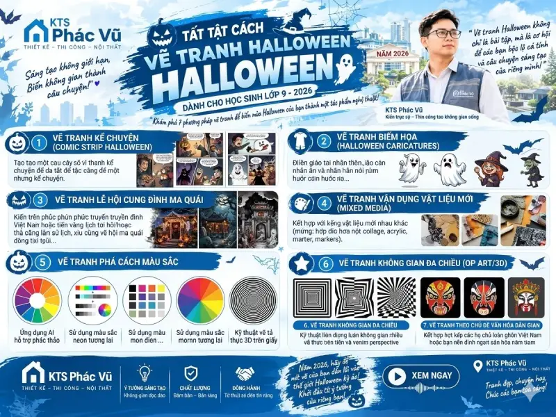 Cách vẽ tranh lễ hội Halloween lớp 9