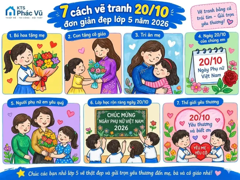 Hướng dẫn vẽ tranh 20/10 đơn giản đẹp lớp 5