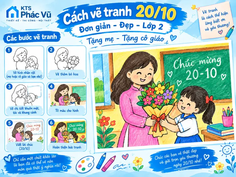 cách vẽ tranh 20 10 đơn giản đẹp lớp 2