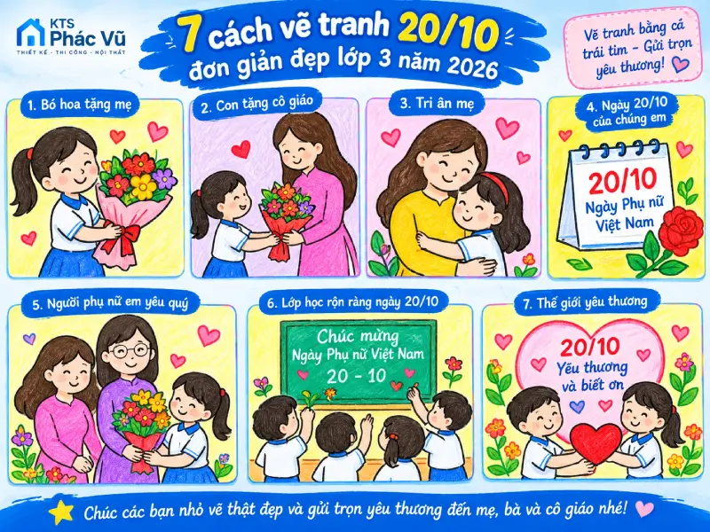 cách vẽ tranh 20/10 đơn giản đẹp lớp 3