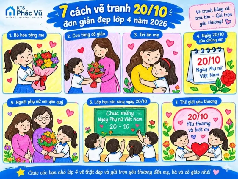 cách vẽ tranh 20/10 đơn giản đẹp lớp 4