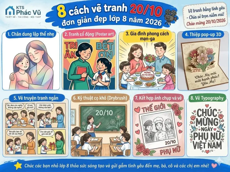 cách vẽ tranh 20/10 đơn giản đẹp lớp 8