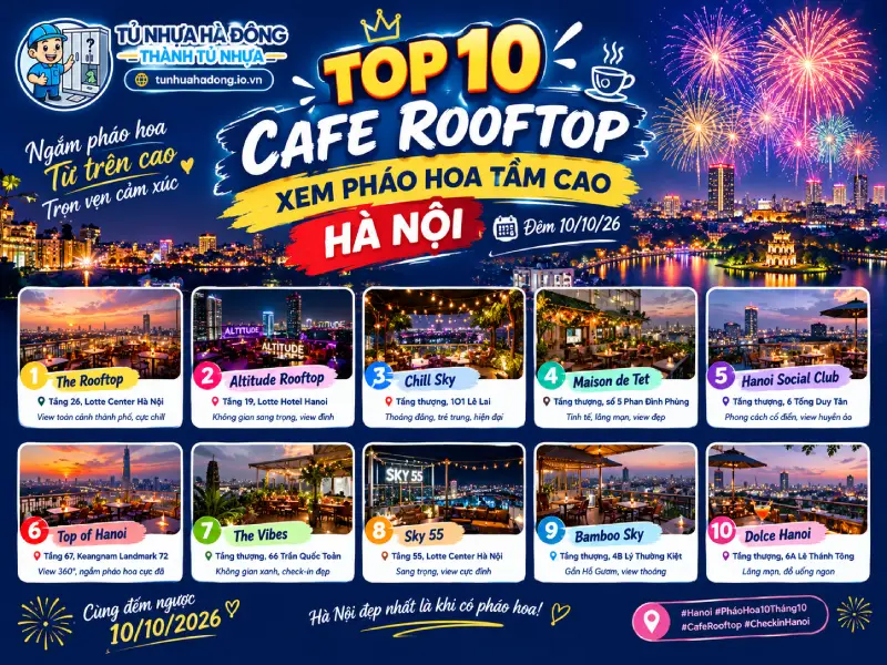 cafe rooftop xem pháo hoa tầm cao Hà Nội