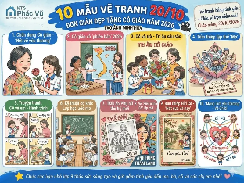 mẫu vẽ tranh 20/10 đơn giản đẹp tặng cô giáo