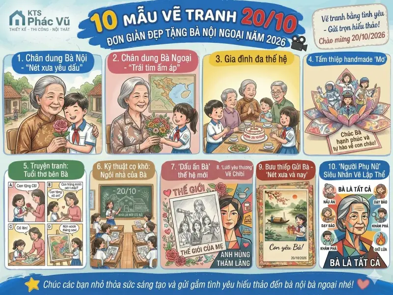 mẫu vẽ tranh 20/10 tặng bà nội ngoại đẹp