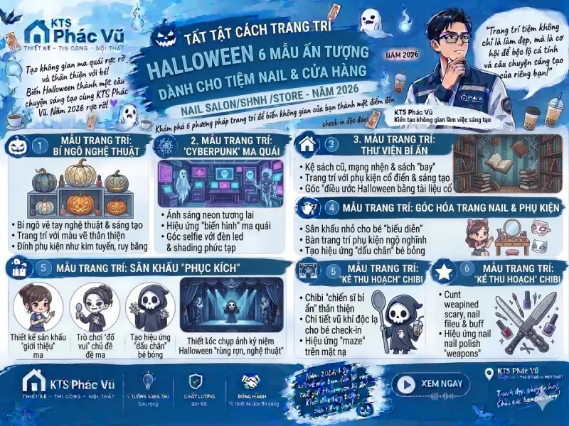 trang trí Halloween cho tiệm nail - cửa hàng
