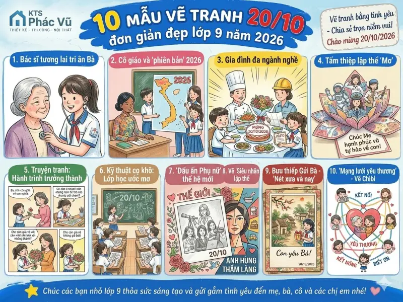 vẽ tranh 20/10 đơn giản đẹp lớp 9